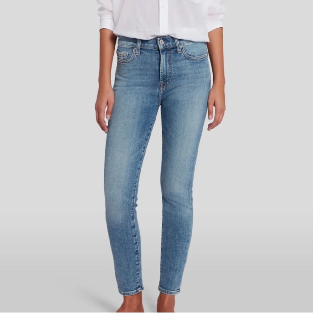 7 for all mankind Roxanne slightly distressed skinny jeans mid rise denim 25